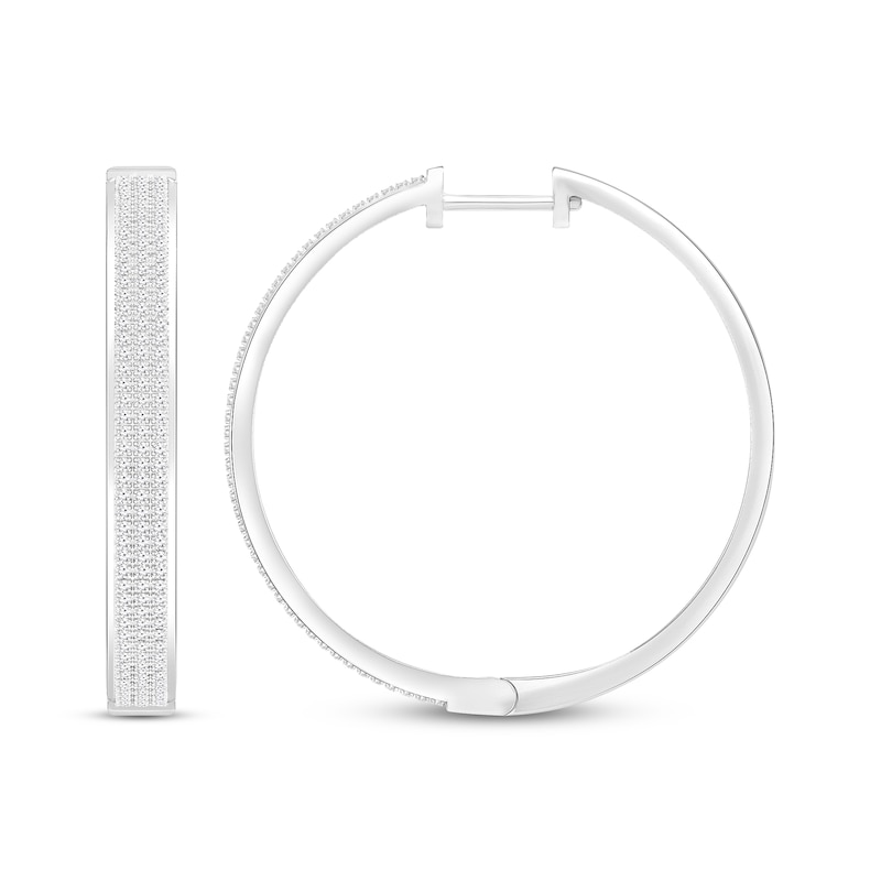 Diamond Three-Row Hoop Earrings 1/2 ct tw White Gold Plated