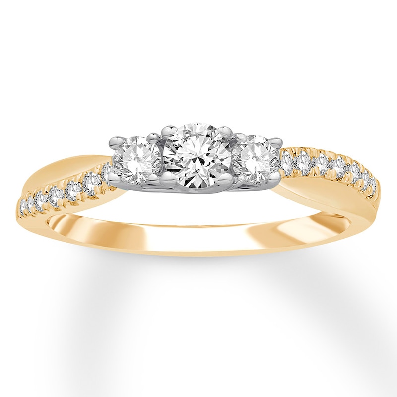 3-Stone Diamond Ring 1/2 Carat tw Round-cut Two-Tone Gold Plated