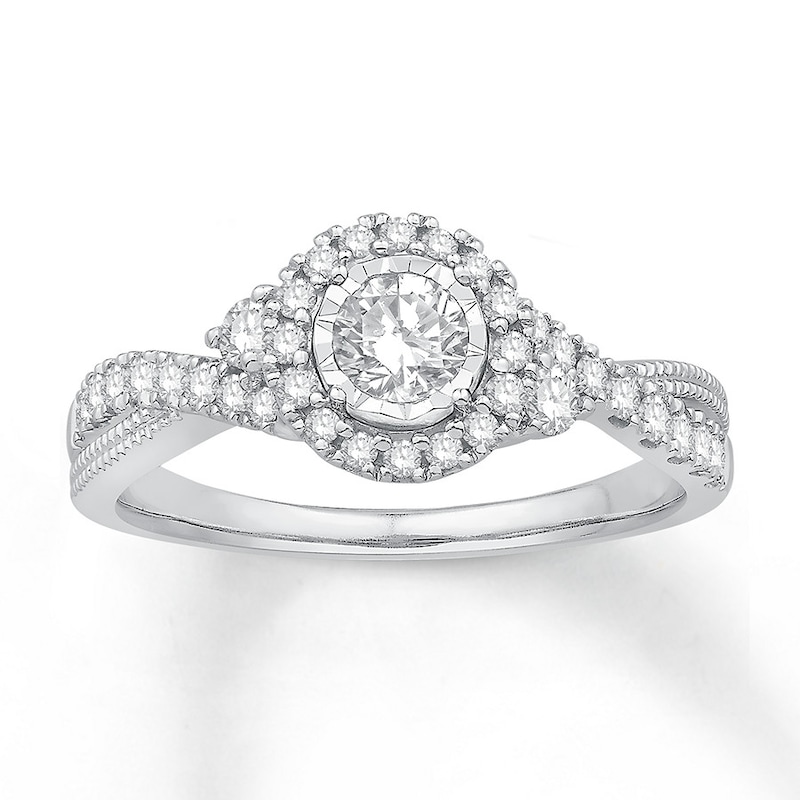 Diamond Engagement Ring 5/8 ct tw White Gold Plated