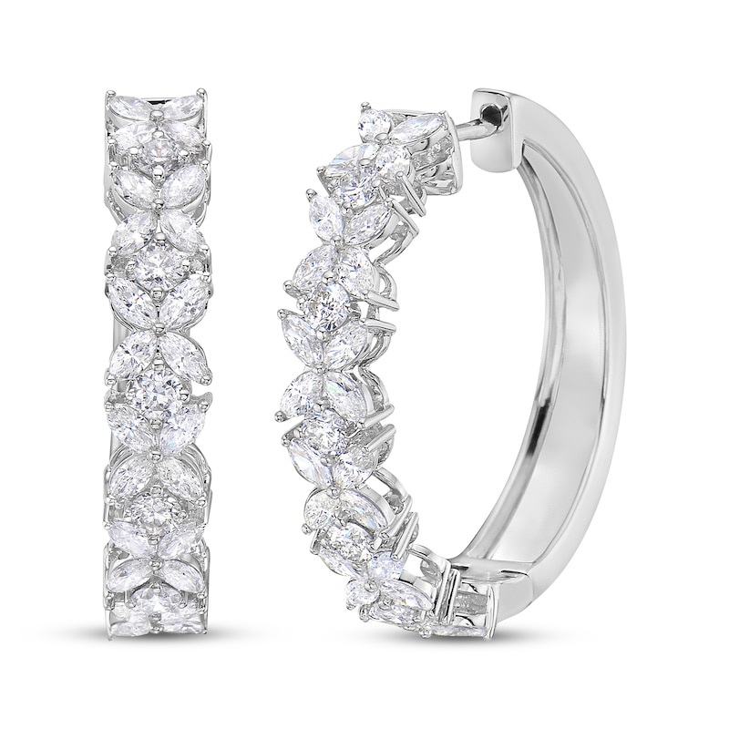 Marquise & Round-Cut Diamond Flower Hoop Earrings 1-3/4 ct tw White Gold Plated
