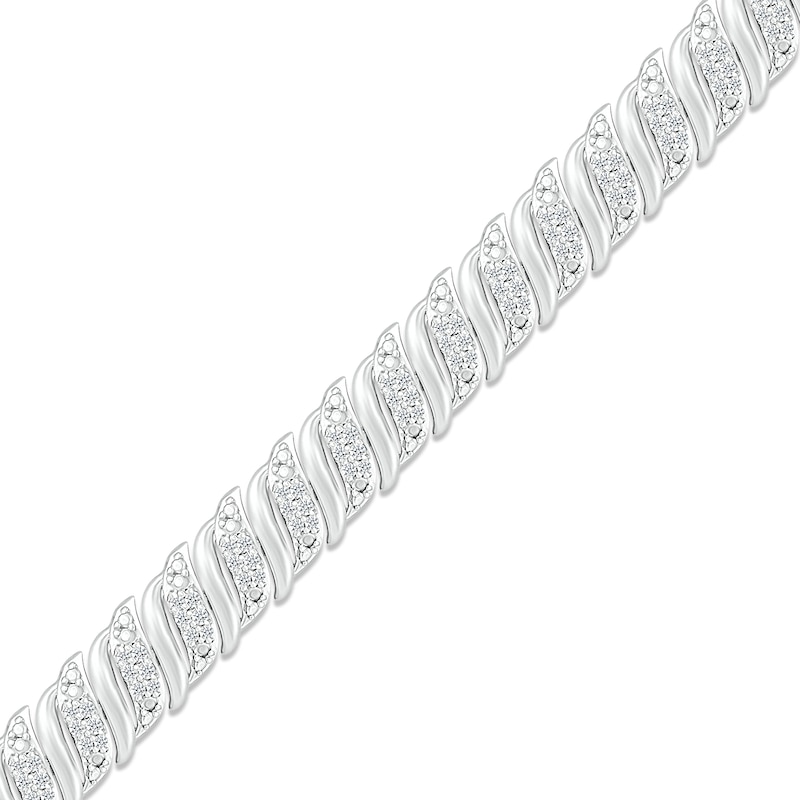 Diamond Wide Link Bracelet 1 ct tw Round-cut Silver Plated 7.25"