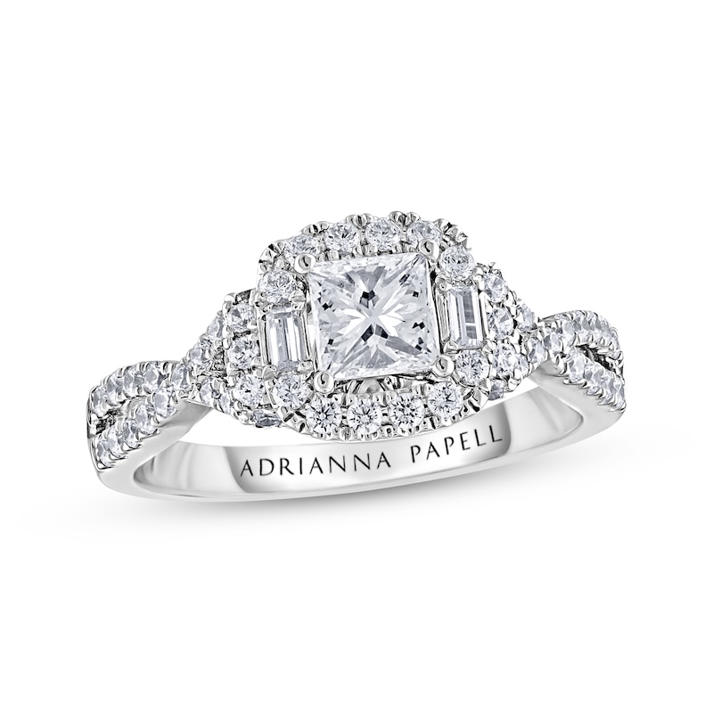 Adrianna Papell Diamond Engagement Ring 7/8 ct tw Princess, Round & Baguette-cut White Gold Plated