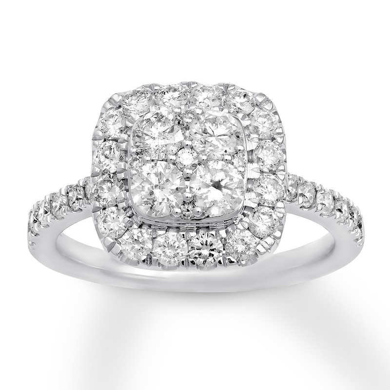 Diamond Engagement Ring 1-3/8 ct tw Round-cut White Gold Plated
