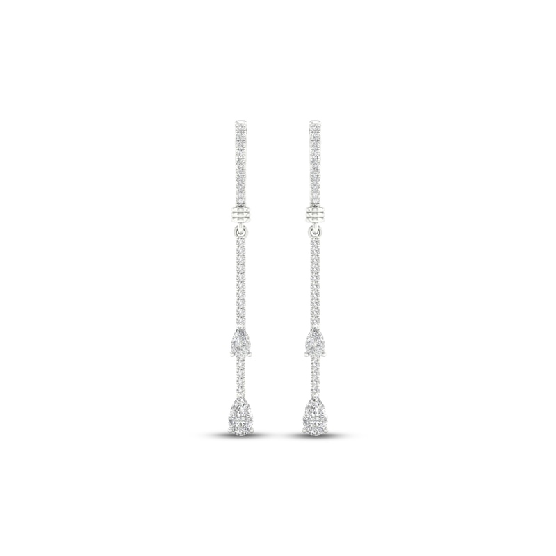 Diamond Huggie Drop Earrings 1 ct tw Pear & Round-cut White Gold Plated