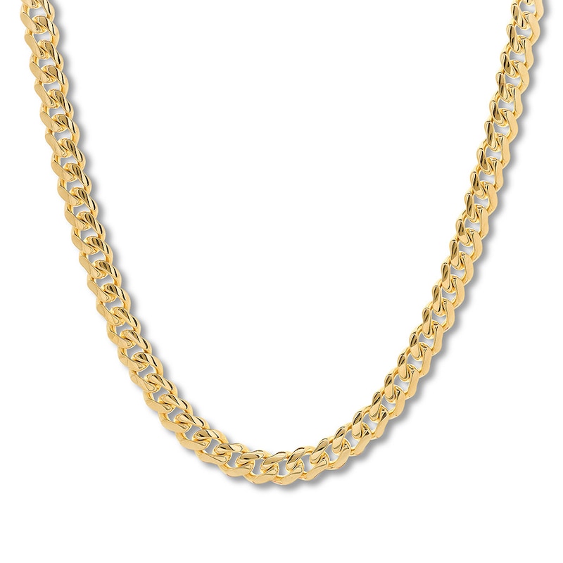 Solid Cuban Curb Chain Necklace Yellow Gold Plated 24"