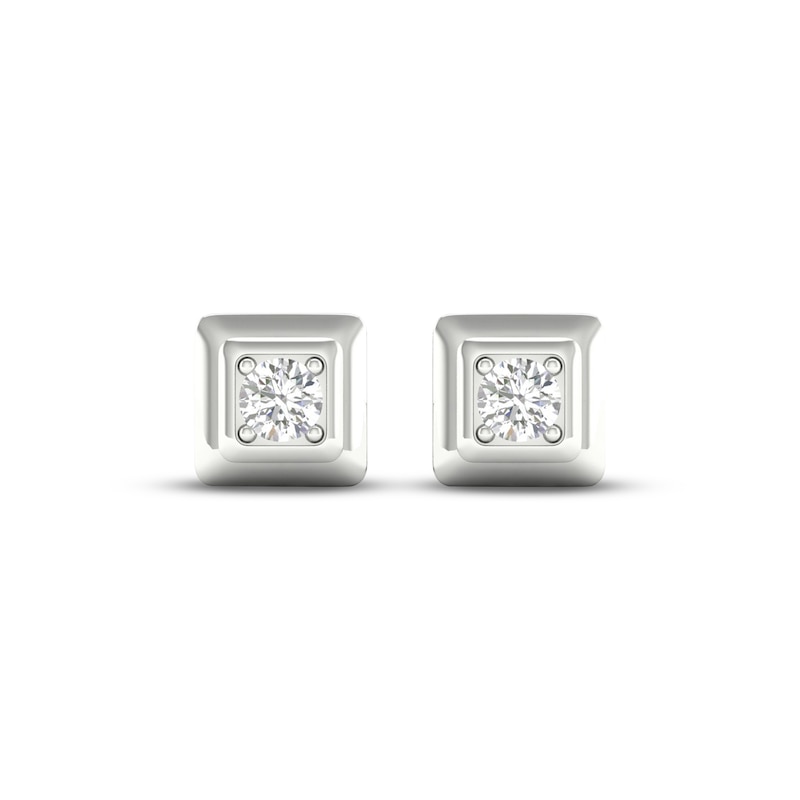 Men's Lab-Created Diamonds by Square Stud Earrings 1 ct tw Round-cut White Gold Plated