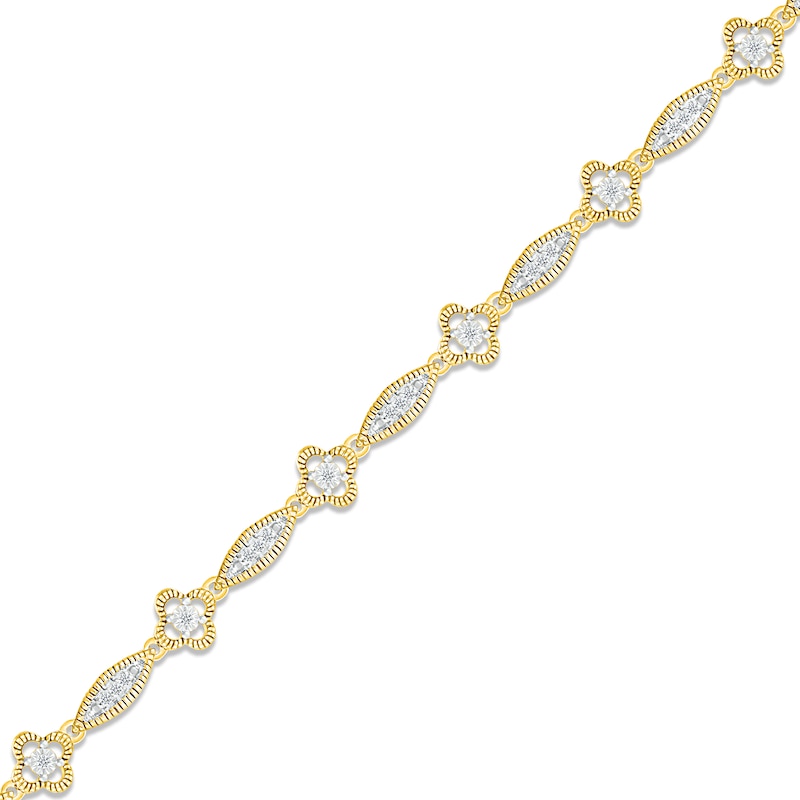 Diamond Milgrain Bracelet 1/4 ct tw Round-cut Yellow Gold Plated 7.25"
