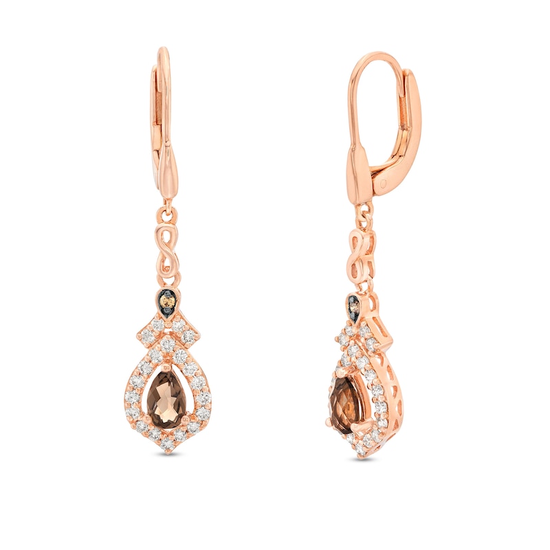 Le Vian Chocolate Quartz Earrings 5/8 ct tw Diamonds Strawberry Gold Plated