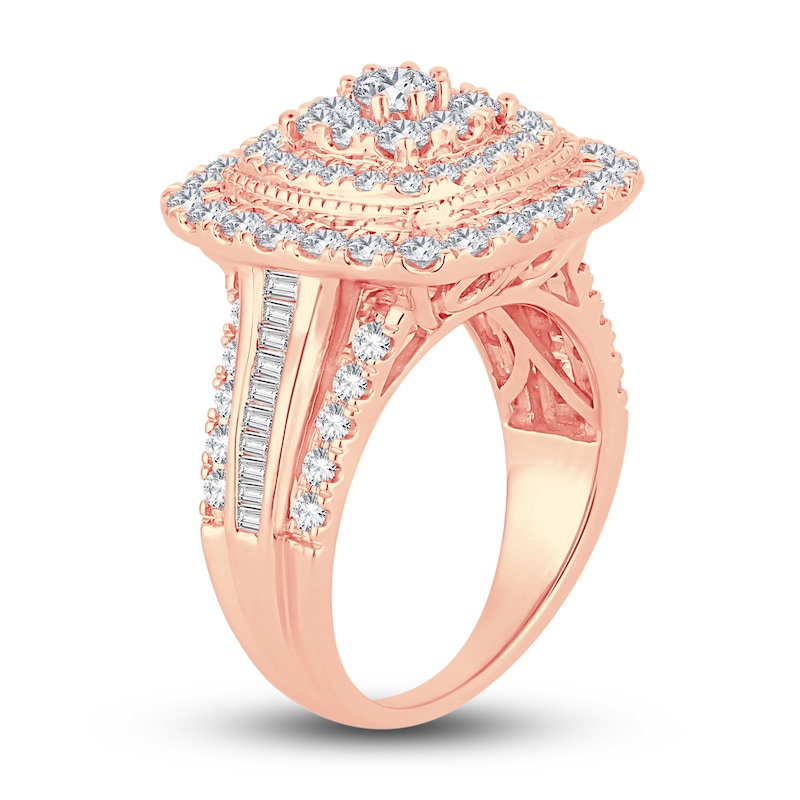 Diamond Engagement Ring 2 ct tw Round & Baguette-Cut Rose Gold Plated