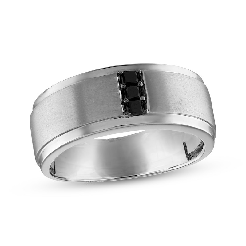 Men’s Round-Cut Black Diamond Wedding Band 1/6 ct tw White Gold Plated