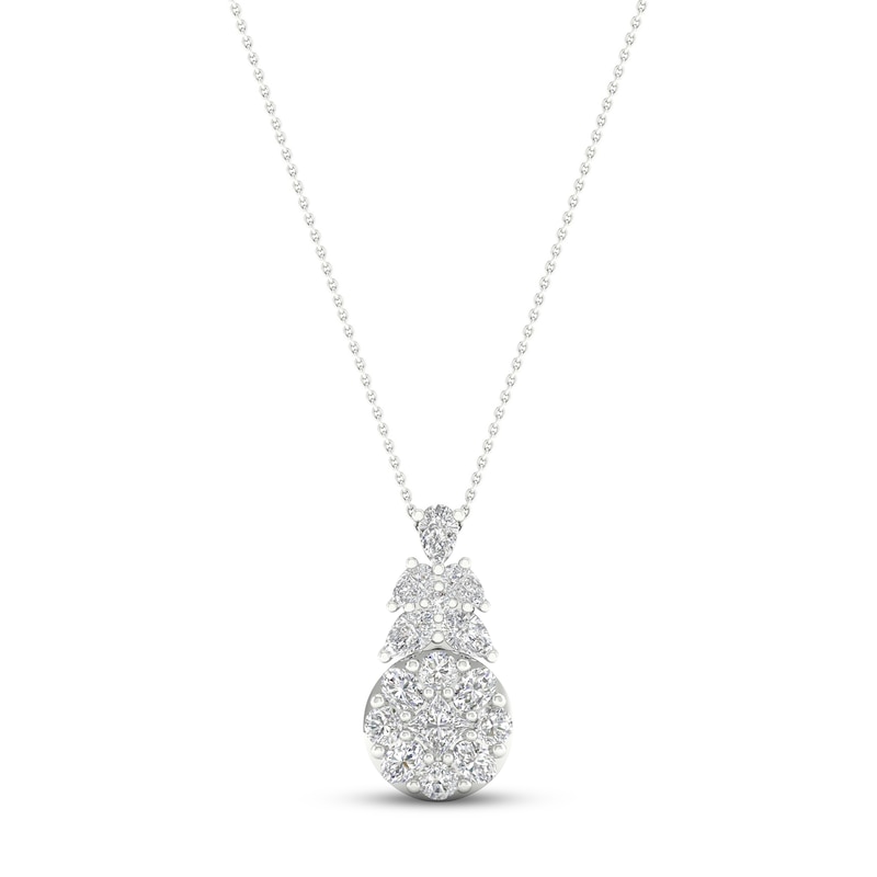 Multi-Diamond Necklace 2 ct tw Pear, Princess, Oval & Round-cut White Gold Plated 18"