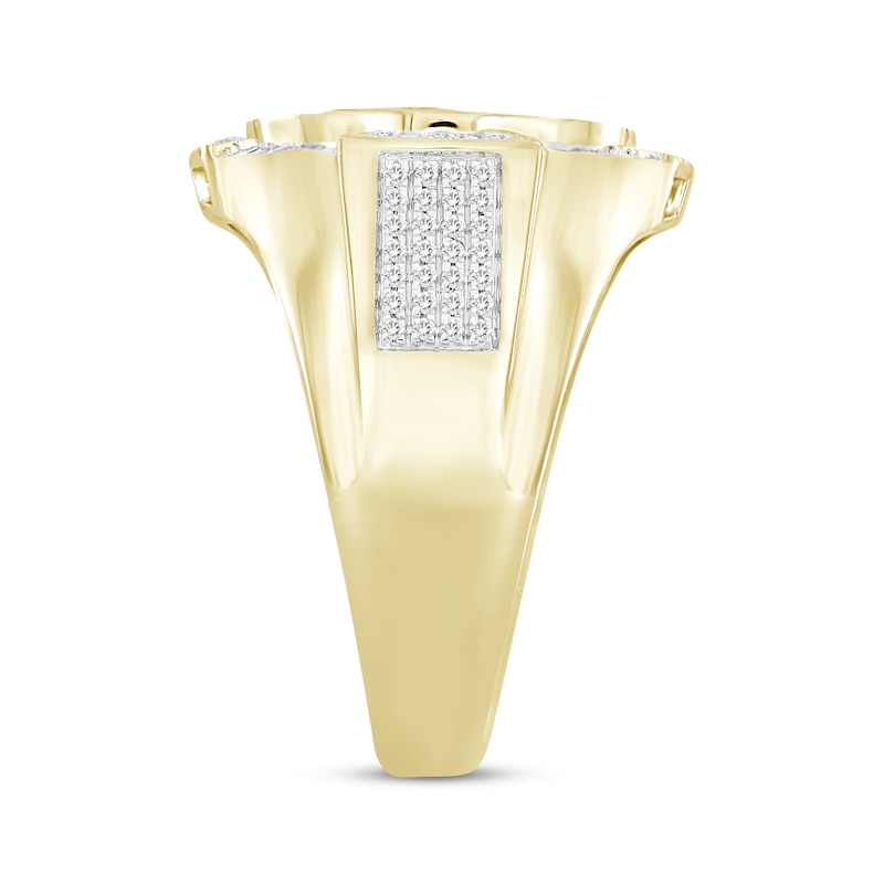 Men's Diamond Cross Signet Ring 1/2 ct tw Baguette & Round-cut Yellow Gold Plated