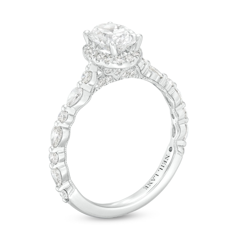 Neil Lane Premiere Diamond Engagement Ring 1-1/2 ct tw Oval/Pear/Round White Gold Plated