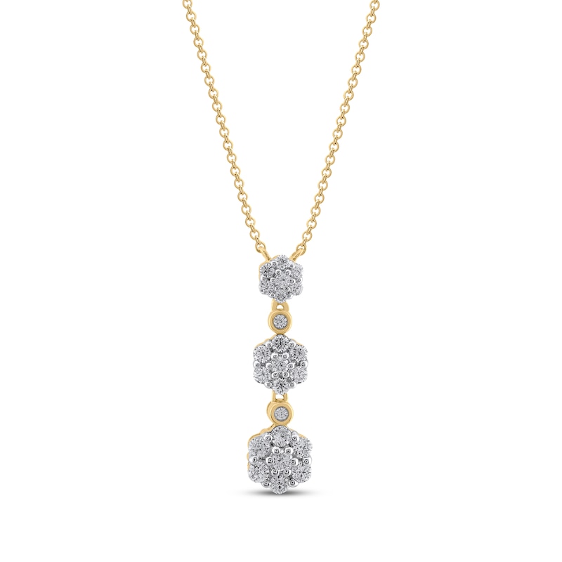 Diamond Flower Graduated Drop Necklace 1/2 ct tw Yellow Gold Plated 18"
