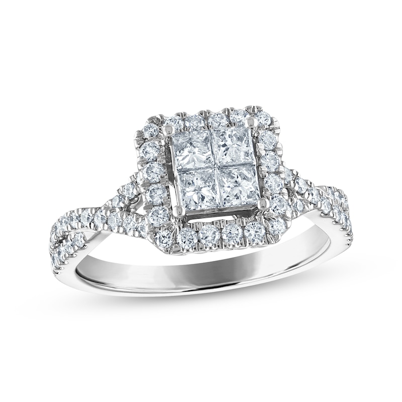 Princess & Round-Cut Diamond Engagement Ring 1 ct tw White Gold Plated