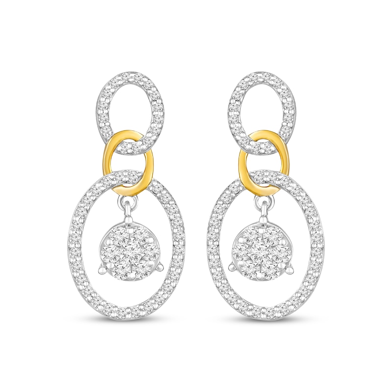 Diamond Oval Link Drop Earrings 3/4 ct tw Two-Tone Gold Plated