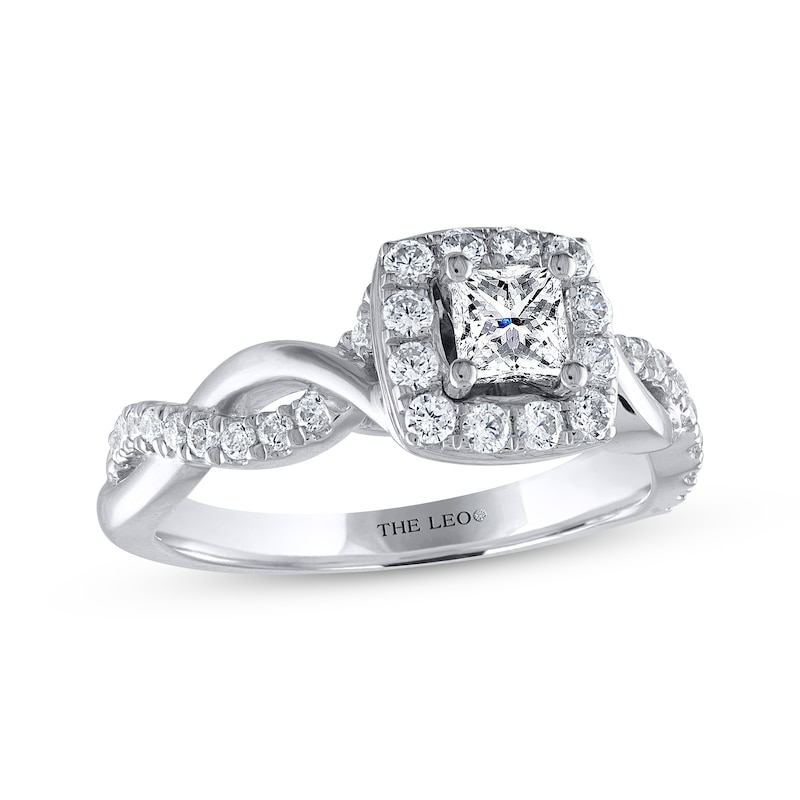 THE LEO Diamond Engagement Ring 3/4 ct tw Princess & Round-cut White Gold Plated