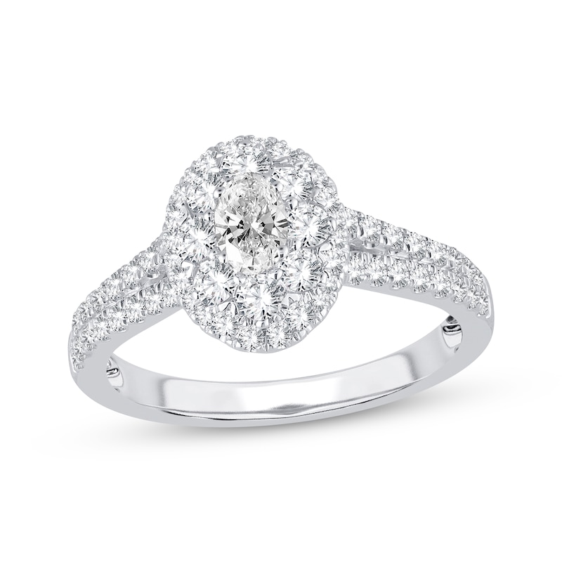 Diamond Engagement Ring 1 ct tw Oval & Round-cut White Gold Plated