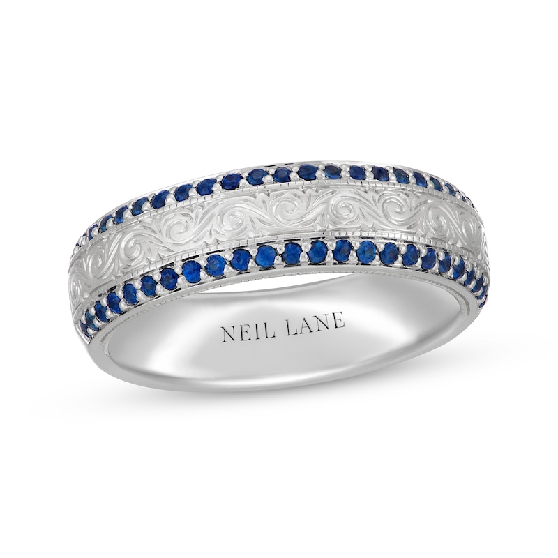 Neil Lane Men's Blue Sapphire Wedding Band White Gold Plated