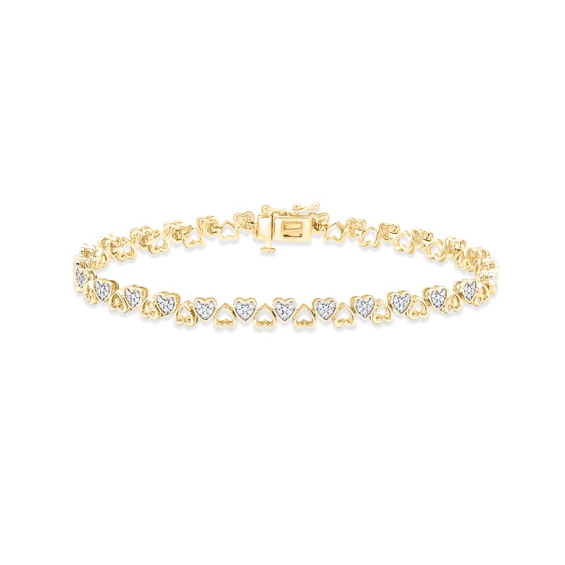 Diamond Alternating Heart Link Bracelet 1/2 ct tw Round-cut Yellow Gold Plated 7"