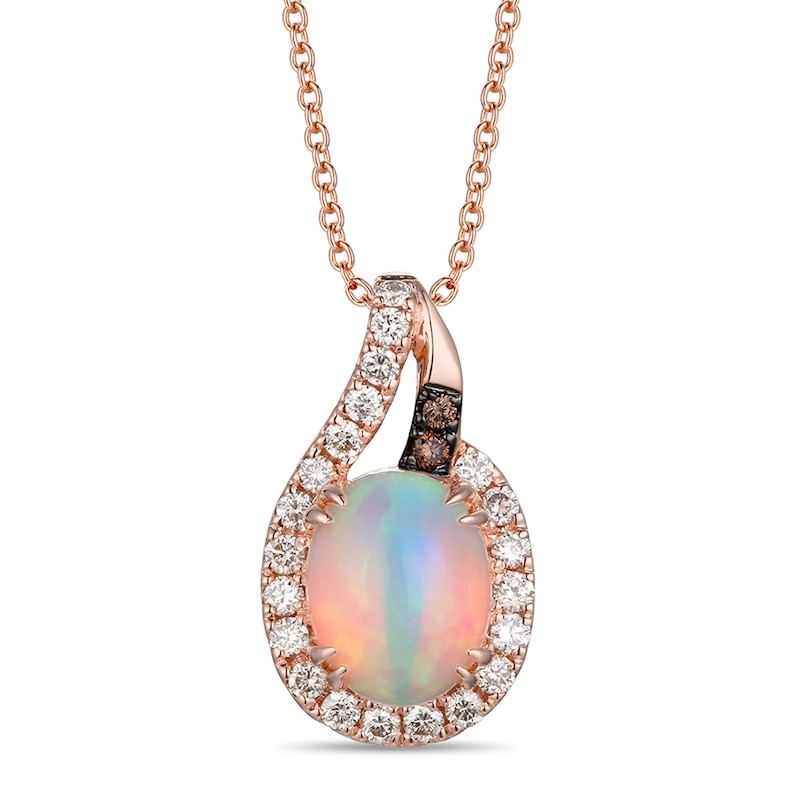 Le Vian Opal Necklace 1/4 ct tw Diamonds Strawberry Gold Plated 18"