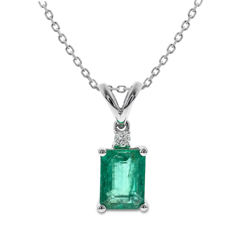 Emerald & Diamond Necklace White Gold Plated 18"