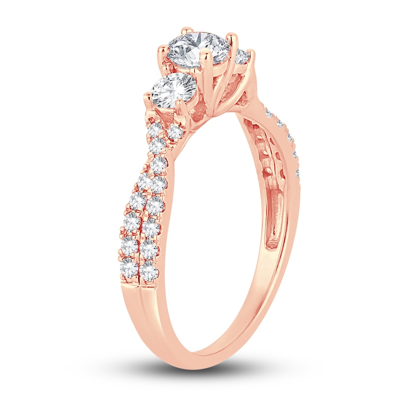 Three-Stone Diamond Engagement Ring 1 ct tw Round-Cut Rose Gold Plated