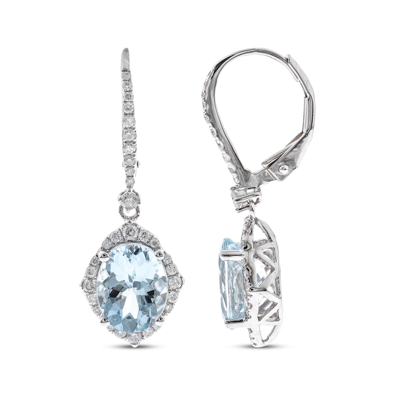 Oval-Cut Aquamarine & Diamond Dangle Earrings 1/2 ct tw White Gold Plated