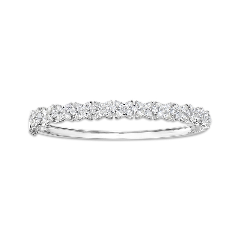 Pear-Shaped Diamond Flower Bangle Bracelet 4-3/4 ct tw White Gold Plated