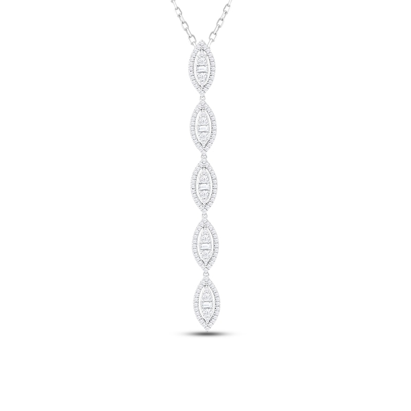 Diamond Marquise Drop Necklace 3/4 ct tw Round-cut White Gold Plated 18"