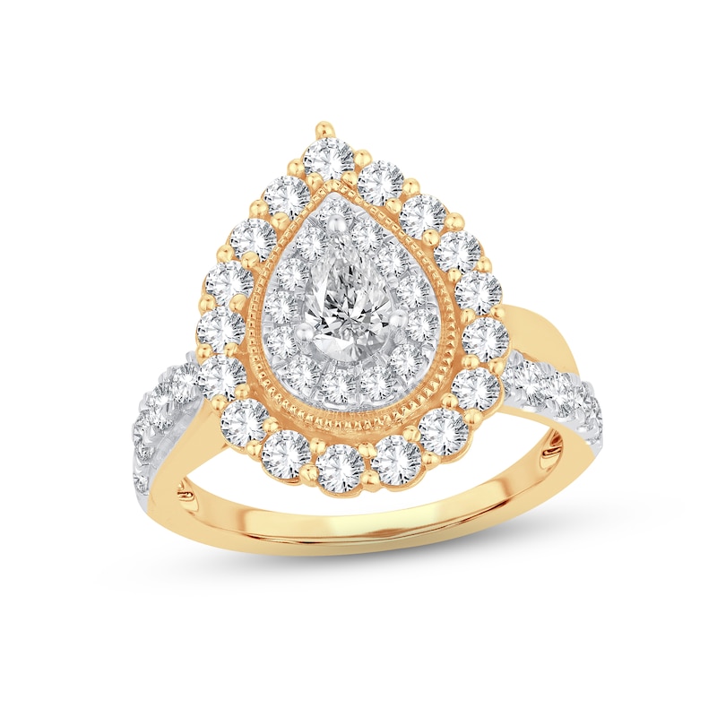Diamond Engagement Ring 1-1/2 ct tw Pear & Round-cut Yellow Gold Plated