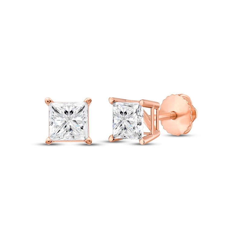 Diamond Solitaire Stud Earrings 1-1/5 ct tw Princess-cut Rose Gold Plated