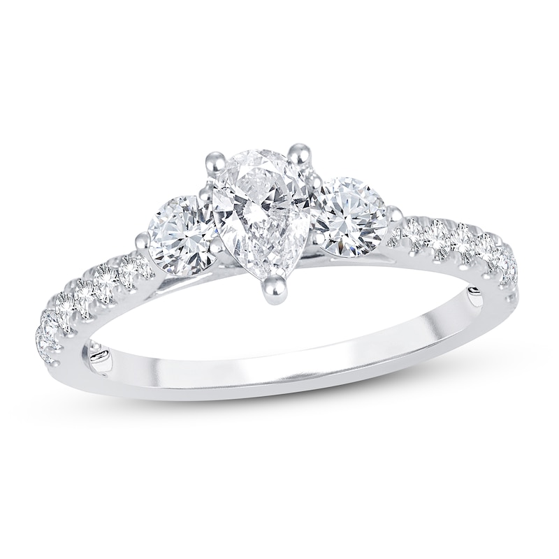 3-Stone Diamond Engagement Ring 1 ct tw Pear & Round White Gold Plated