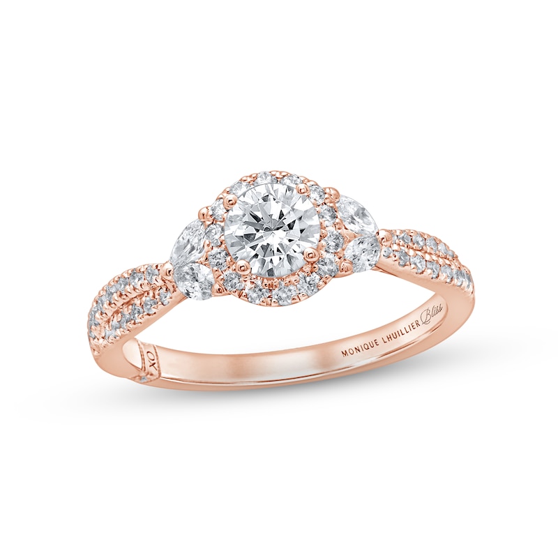 Monique Lhuillier Bliss Diamond Engagement Ring 7/8 ct tw Round & Marquise-cut Rose Gold Plated