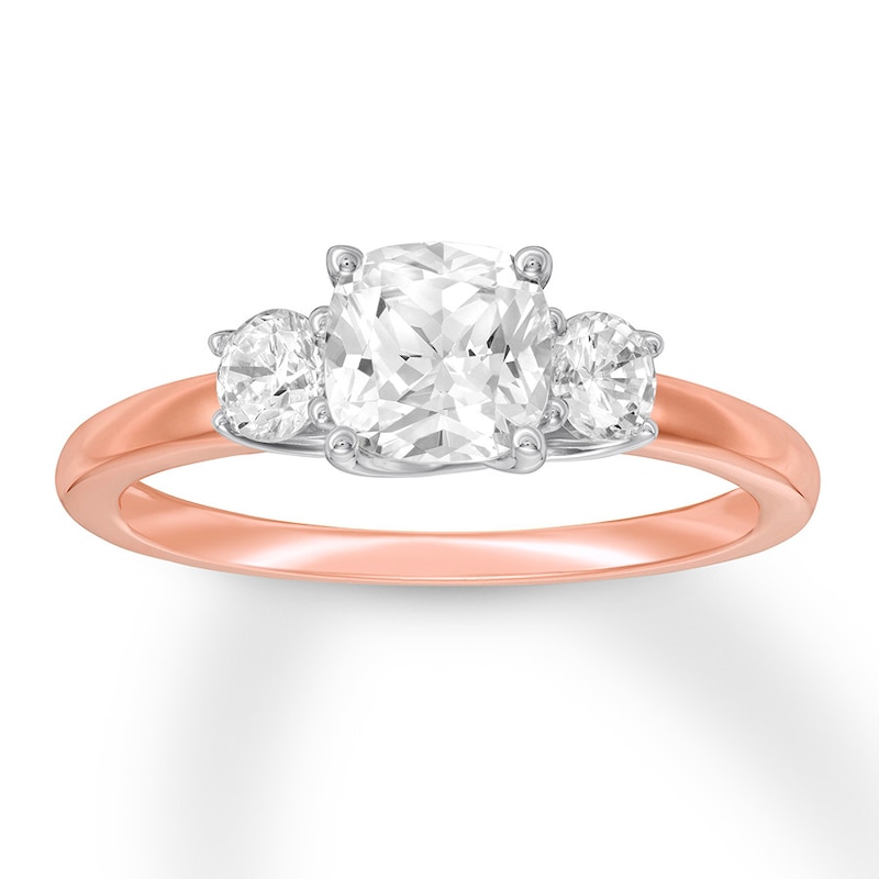 3-Stone Diamond Ring 1-1/3 ct tw Cushion/Round Rose Gold Plated
