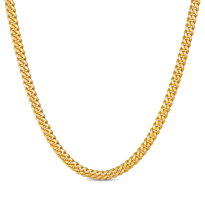 Solid Cuban Curb Chain Necklace 6.8mm Yellow Gold Plated 22"