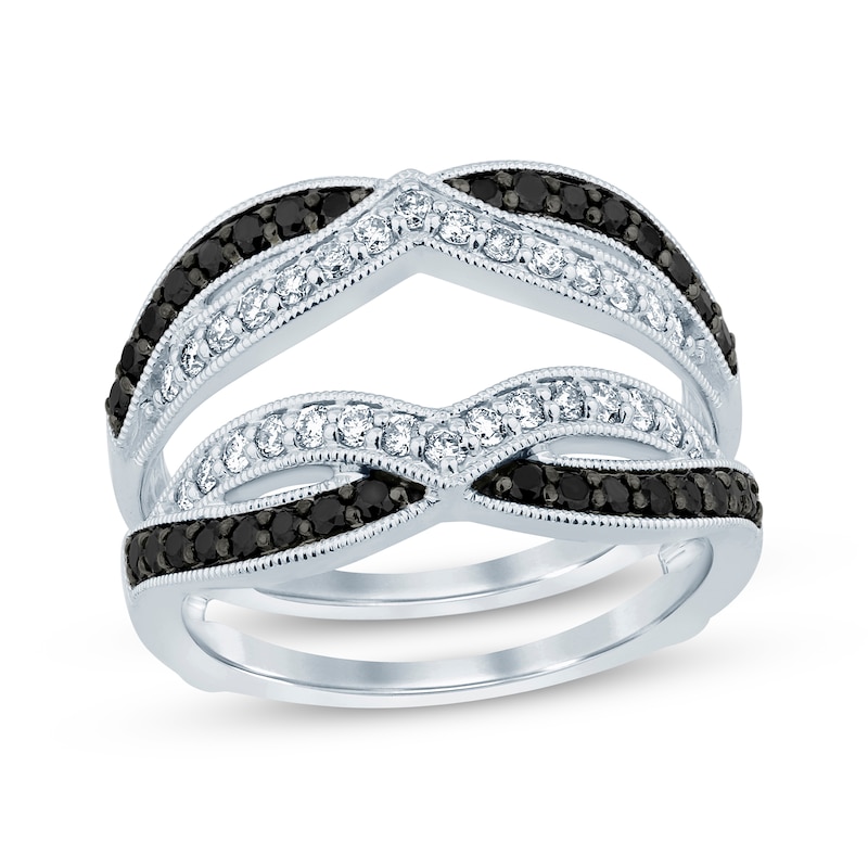 Black & White Diamond Enhancer Ring 3/4 ct tw White Gold Plated