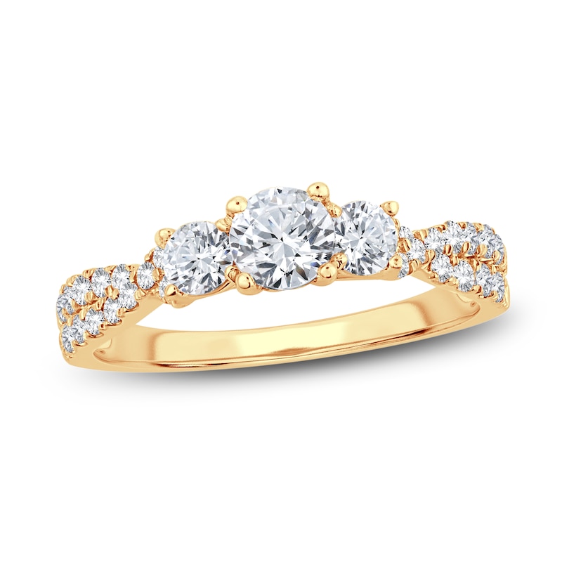 Three-Stone Diamond Engagement Ring 1 ct tw Round-Cut Yellow Gold Plated
