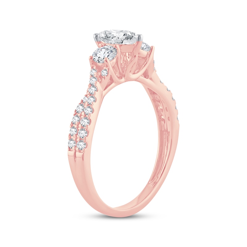 Diamond Engagement Ring 1 ct tw Pear & Round Rose Gold Plated