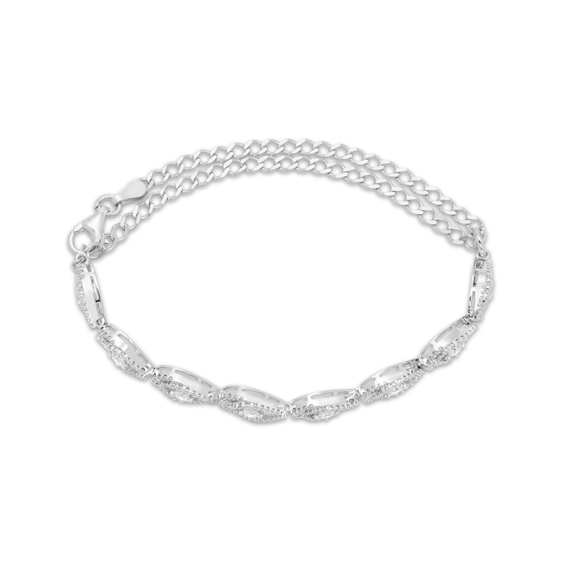 Love Entwined Diamond Adjustable Teardrop-Link Tennis Bracelet 1 ct tw White Gold Plated 9”