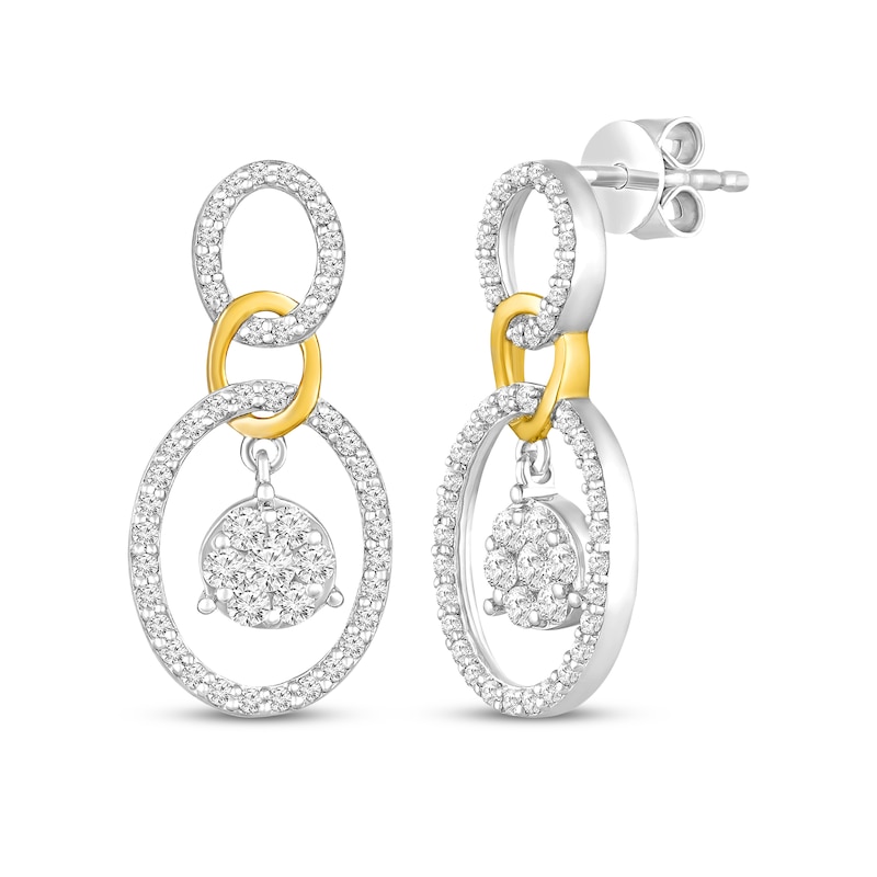 Diamond Oval Link Drop Earrings 3/4 ct tw Two-Tone Gold Plated