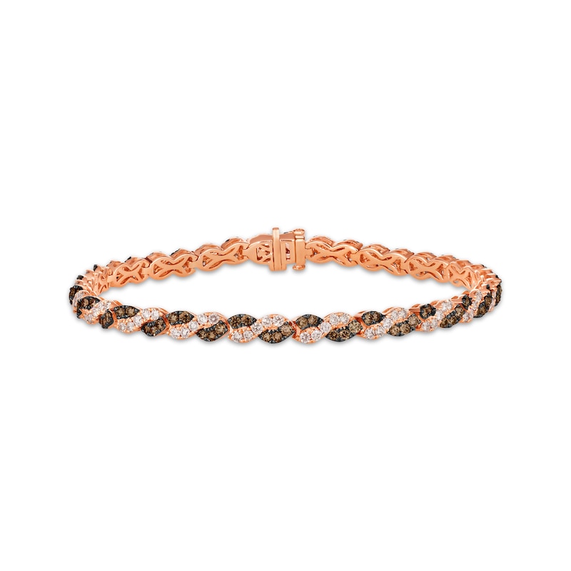 Le Vian Chocolate Twist Round-Cut Diamond Bracelet 3-3/8 ct tw Strawberry Gold Plated 7”