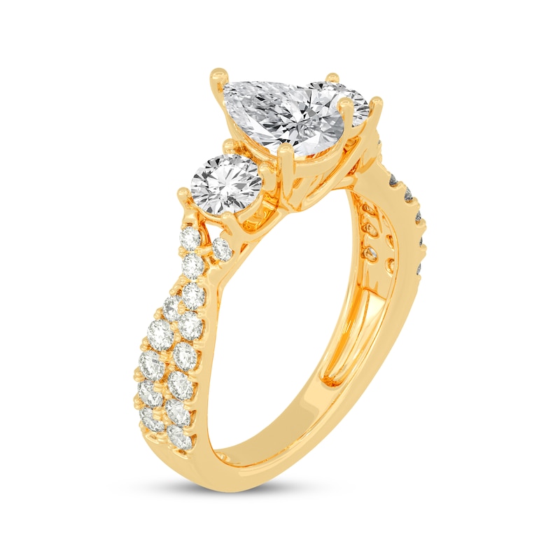 Pear-Shaped & Round-Cut Three-Stone Diamond Engagement Ring 2 ct tw Yellow Gold Plated