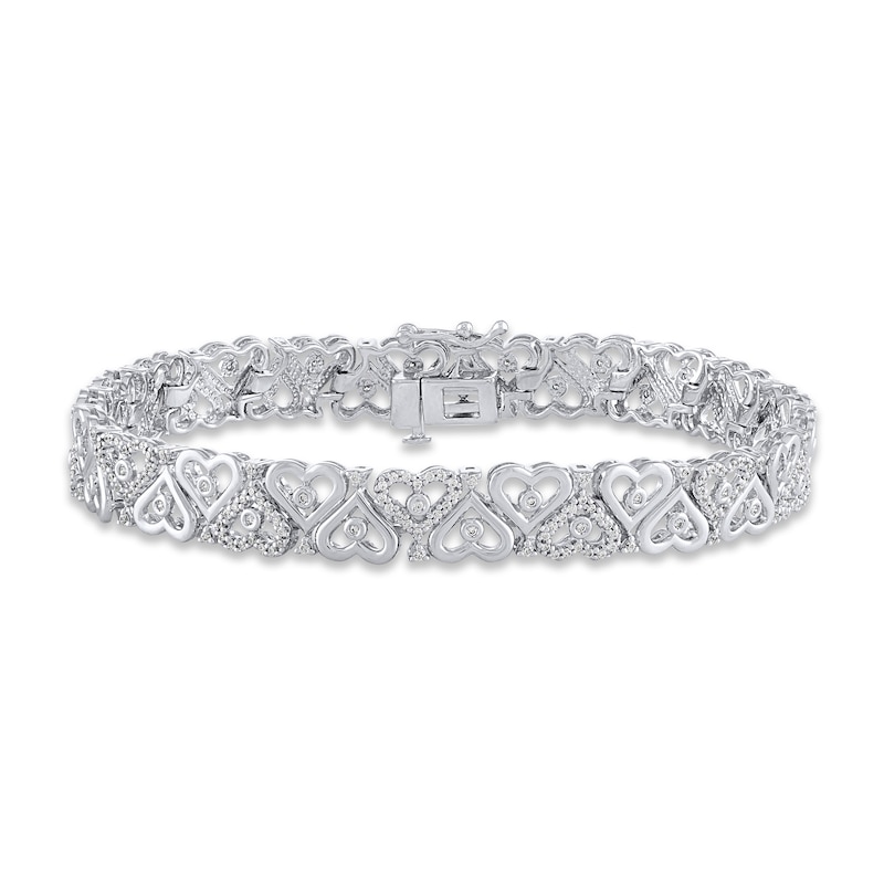 Diamond Heart Bracelet 1 ct tw White Gold Plated 7"