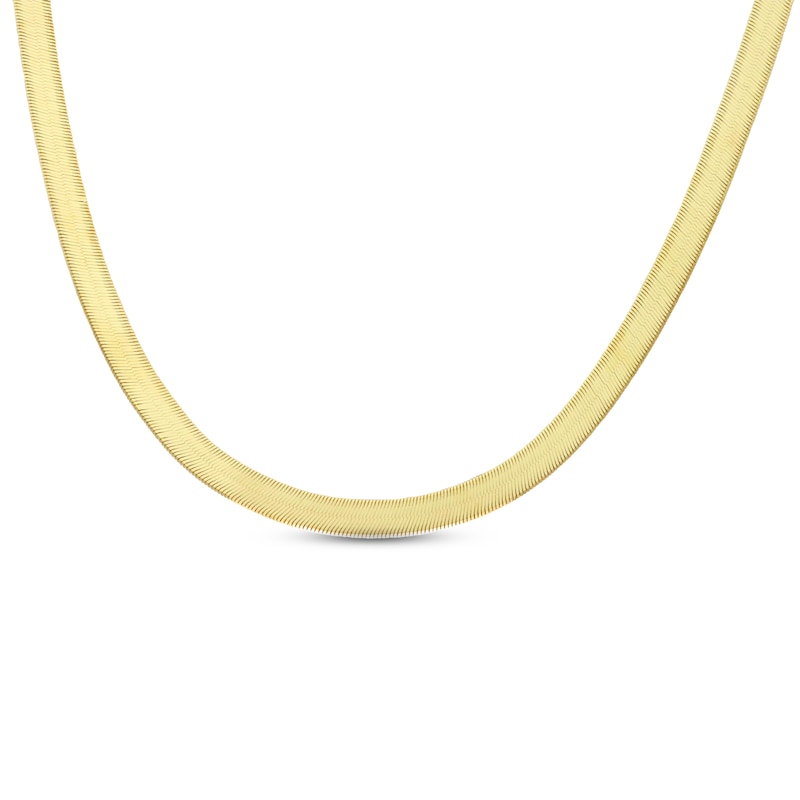 Solid Herringbone Necklace Yellow Gold Plated 20"