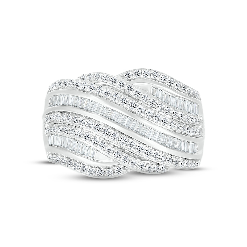 Diamond Swoop Ring 1 ct tw Round & Baguette-cut White Gold Plated