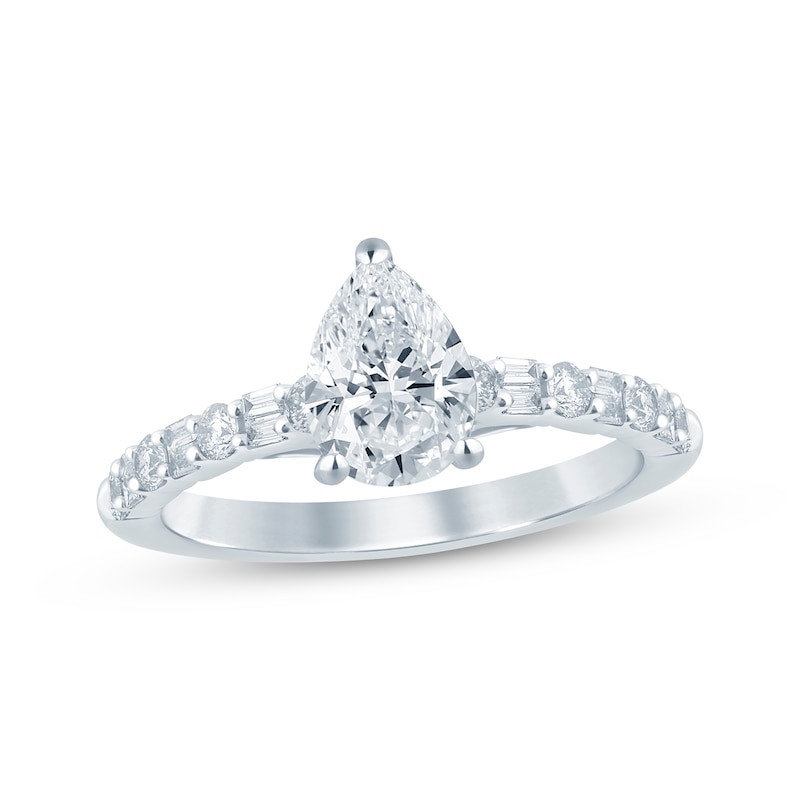 Pear-Shaped Diamond Engagement Ring 1-1/3 ct tw White Gold Plated