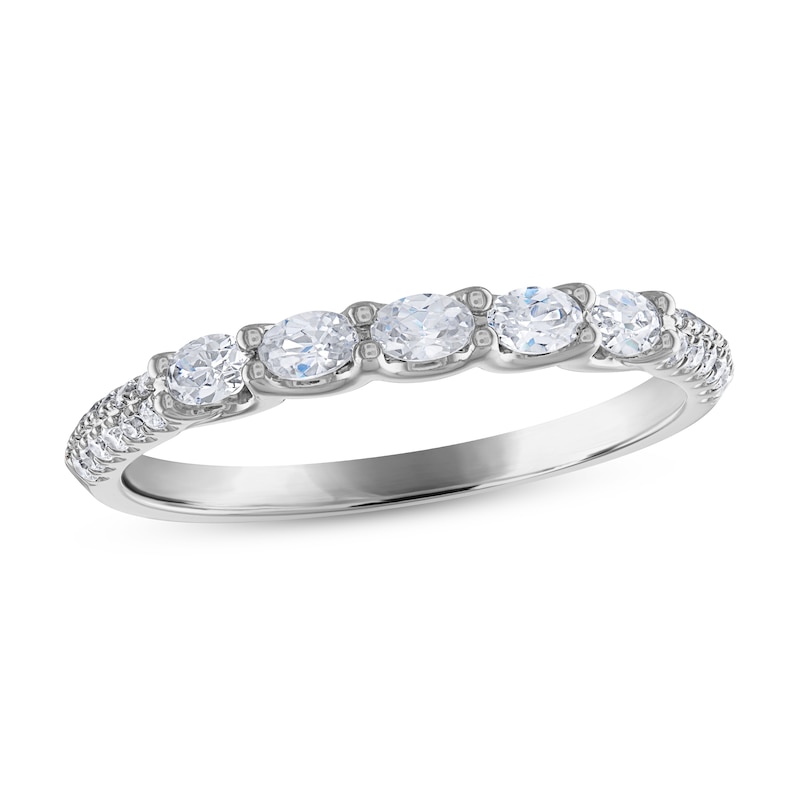 Diamond Anniversary Ring 5/8 ct tw Oval & Round-cut White Gold Plated