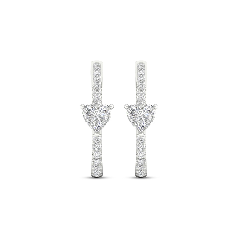 Diamond Huggie Hoop Earrings 1 ct tw Heart & Round-cut White Gold Plated