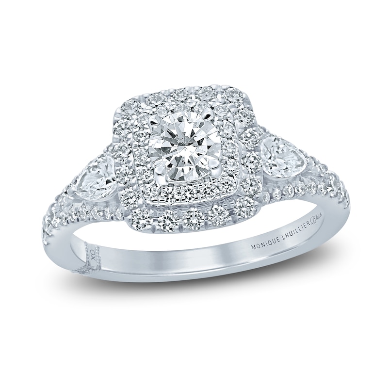Monique Lhuillier Bliss Diamond Engagement Ring 1-1/6 ct tw Round & Pear-shaped White Gold Plated